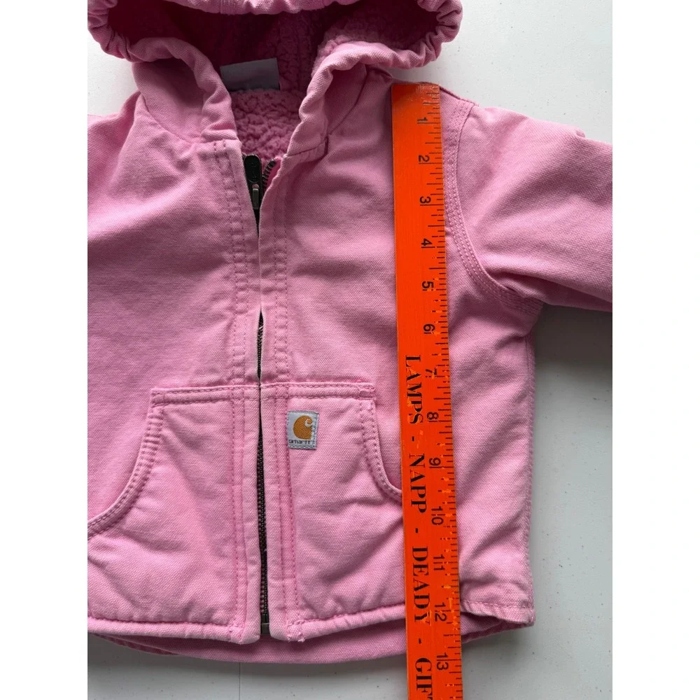 Carhartt 12 Months Baby Girl's Sherpa-Lined Hooded Canvas Zip-Up Jacket, Pink